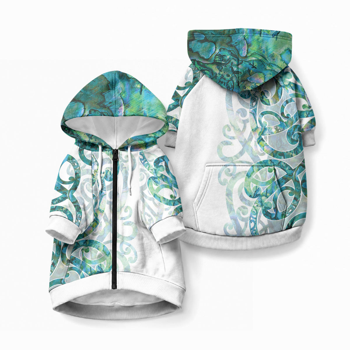Paua Shell Maori Pet Hoodie Koru Kowhaiwhai LT7 Zip-up White - Polynesian Pride