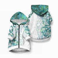 Paua Shell Maori Pet Hoodie Koru Kowhaiwhai LT7 Zip-up White - Polynesian Pride