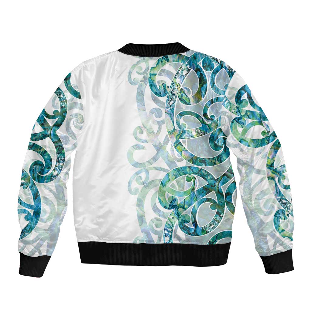 Paua Shell Maori Sleeve Zip Bomber Jacket Koru Kowhaiwhai - Polynesian Pride