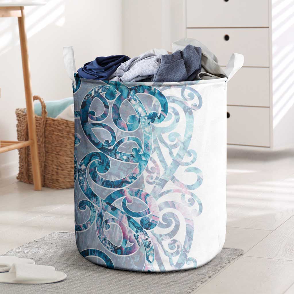 Turquoise Paua Shell Maori Laundry Basket Koru Kowhaiwhai - Polynesian Pride