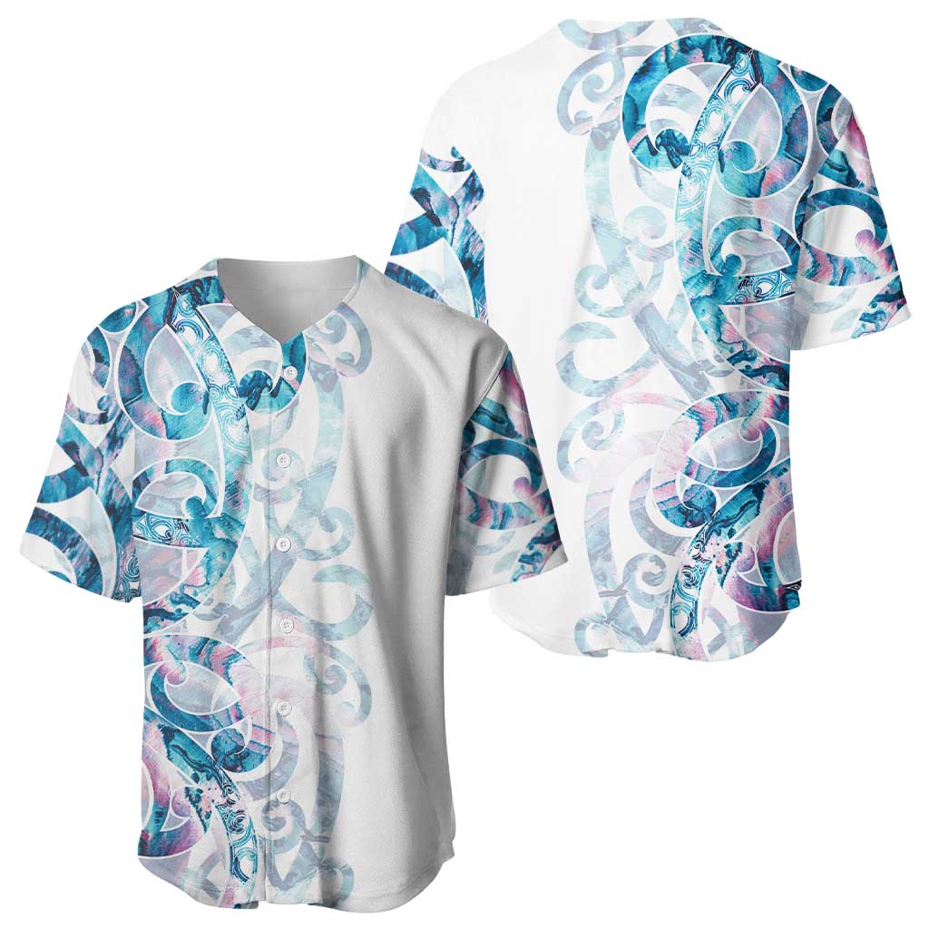 Turquoise Paua Shell Maori Baseball Jersey Koru Kowhaiwhai - Polynesian Pride