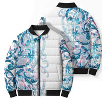 Turquoise Paua Shell Maori Bomber Puffer Jacket Koru Kowhaiwhai - Polynesian Pride