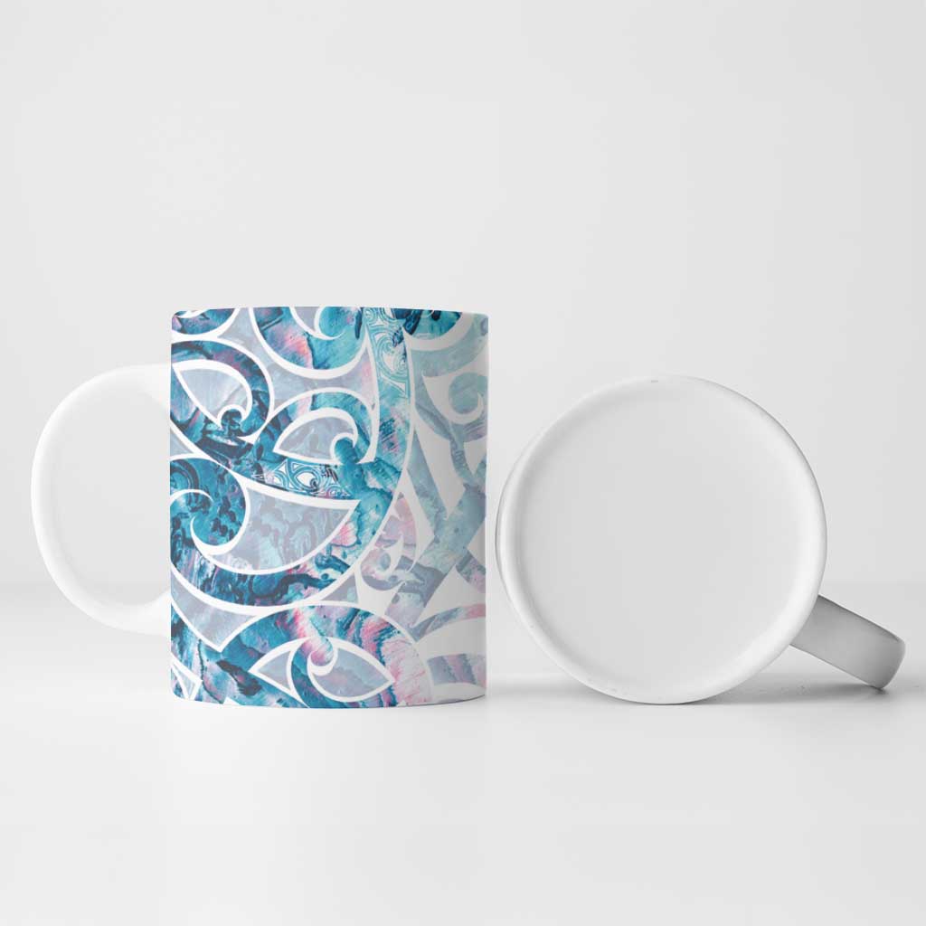 Turquoise Paua Shell Maori Ceramic Mug Koru Kowhaiwhai - Polynesian Pride