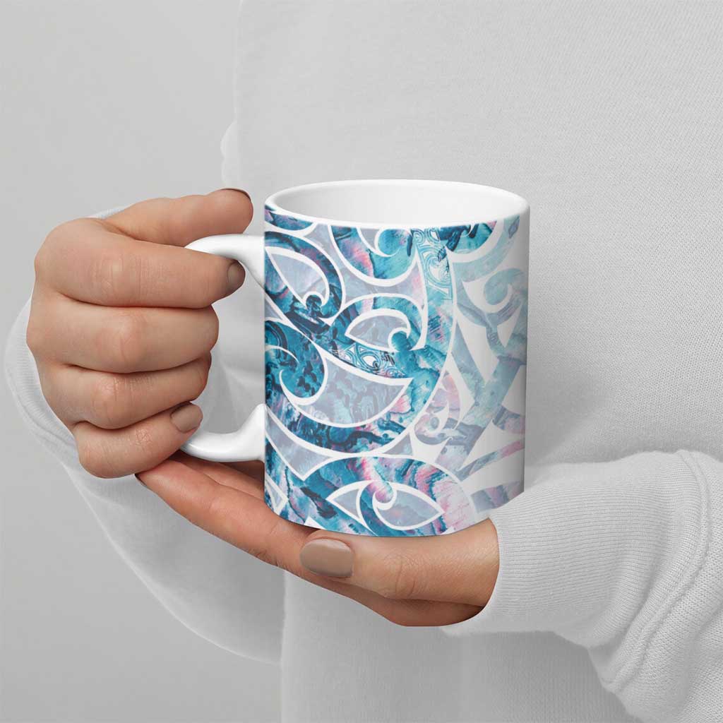 Turquoise Paua Shell Maori Ceramic Mug Koru Kowhaiwhai - Polynesian Pride