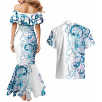 Turquoise Paua Shell Maori Couples Matching Mermaid Dress and Hawaiian Shirt Koru Kowhaiwhai - Polynesian Pride