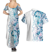 Turquoise Paua Shell Maori Couples Matching Summer Maxi Dress and Hawaiian Shirt Koru Kowhaiwhai - Polynesian Pride