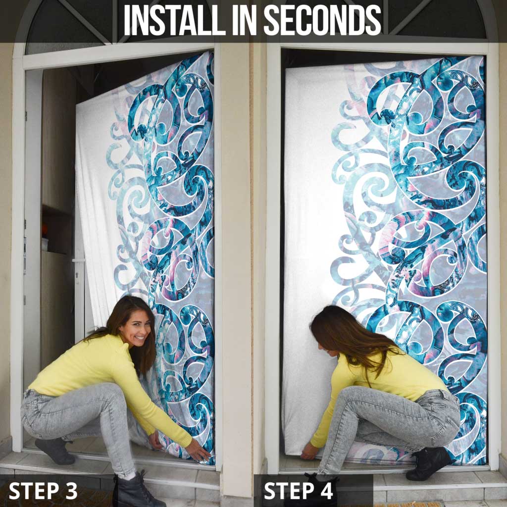 Turquoise Paua Shell Maori Door Cover Koru Kowhaiwhai - Polynesian Pride