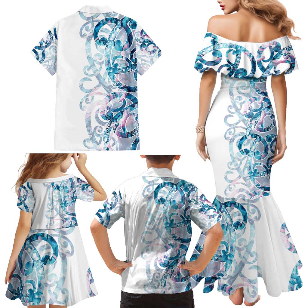 Turquoise Paua Shell Maori Family Matching Mermaid Dress and Hawaiian Shirt Koru Kowhaiwhai LT7 - Polynesian Pride