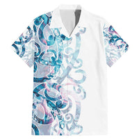 Turquoise Paua Shell Maori Family Matching Mermaid Dress and Hawaiian Shirt Koru Kowhaiwhai LT7 Dad's Shirt - Short Sleeve White - Polynesian Pride