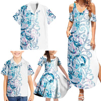 Turquoise Paua Shell Maori Family Matching Summer Maxi Dress and Hawaiian Shirt Koru Kowhaiwhai LT7 - Polynesian Pride
