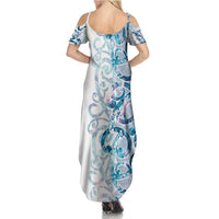 Turquoise Paua Shell Maori Family Matching Summer Maxi Dress and Hawaiian Shirt Koru Kowhaiwhai LT7 - Polynesian Pride