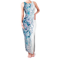 Turquoise Paua Shell Maori Family Matching Tank Maxi Dress and Hawaiian Shirt Koru Kowhaiwhai LT7 Mom's Dress White - Polynesian Pride