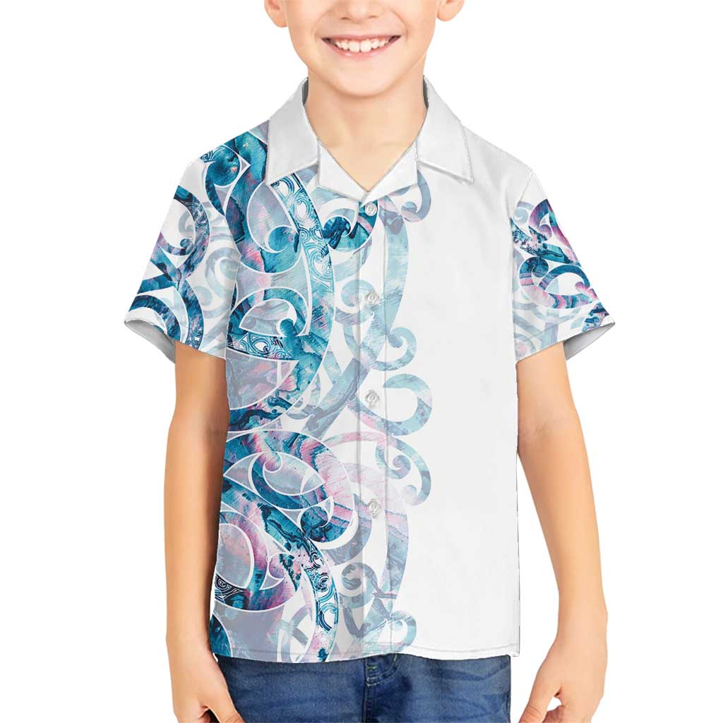 Turquoise Paua Shell Maori Family Matching Tank Maxi Dress and Hawaiian Shirt Koru Kowhaiwhai LT7 Son's Shirt White - Polynesian Pride