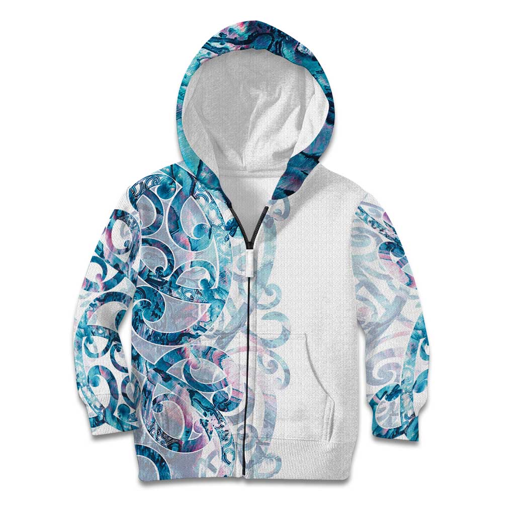 Turquoise Paua Shell Maori Kid Hoodie Koru Kowhaiwhai - Polynesian Pride