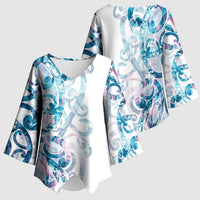 Turquoise Paua Shell Maori Kimono Sleeve Blouse Koru Kowhaiwhai - Polynesian Pride