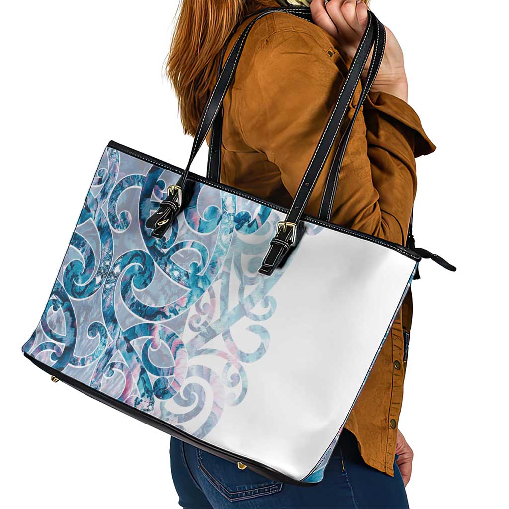 Turquoise Paua Shell Maori Leather Tote Bag Koru Kowhaiwhai - Polynesian Pride