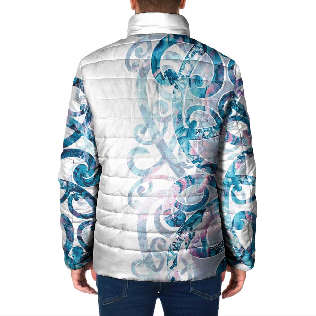 Turquoise Paua Shell Maori Padded Jacket Koru Kowhaiwhai - Polynesian Pride