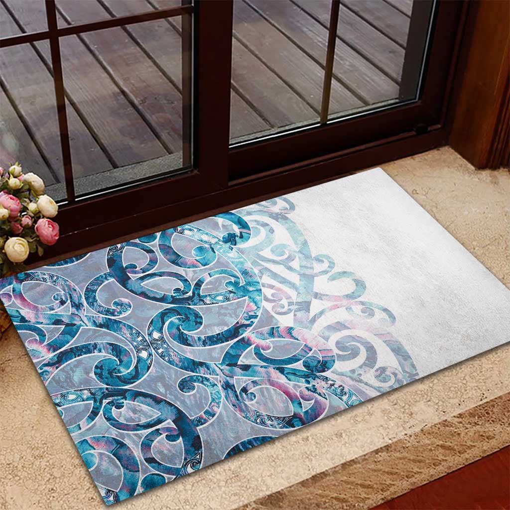Turquoise Paua Shell Maori Rubber Doormat Koru Kowhaiwhai - Polynesian Pride