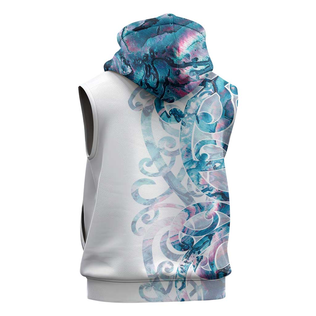 Turquoise Paua Shell Maori Sleeveless Hoodie Koru Kowhaiwhai - Polynesian Pride