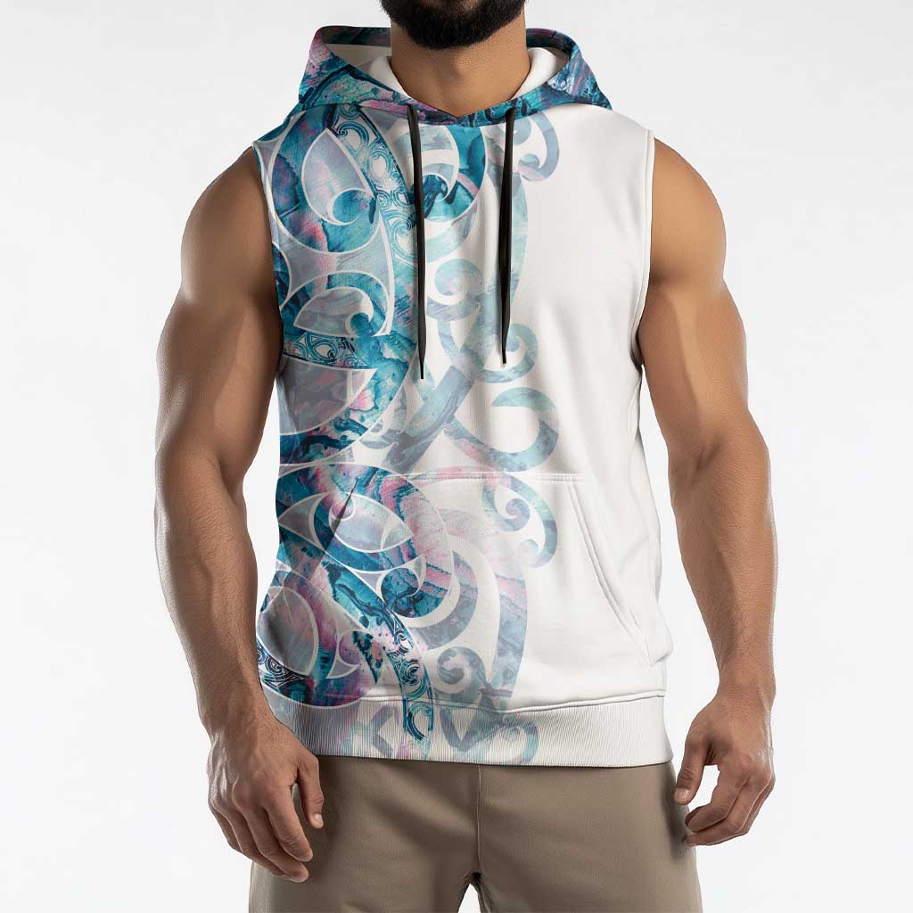Turquoise Paua Shell Maori Sleeveless Hoodie Koru Kowhaiwhai - Polynesian Pride