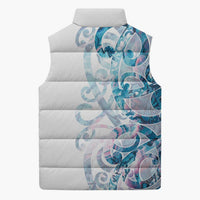 Turquoise Paua Shell Maori Sleeveless Puffer Jacket Koru Kowhaiwhai - Polynesian Pride