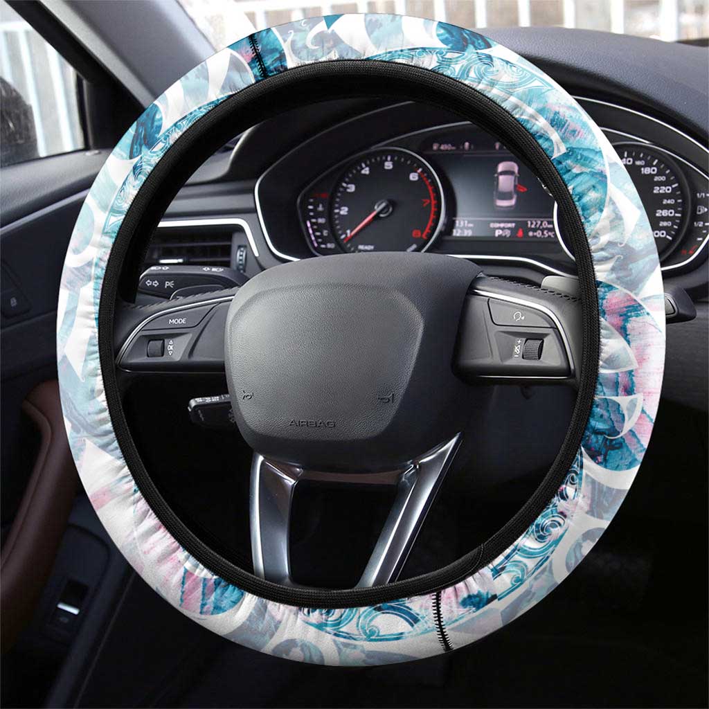 Turquoise Paua Shell Maori Steering Wheel Cover Koru Kowhaiwhai - Polynesian Pride