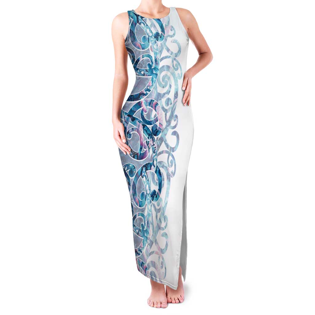 Turquoise Paua Shell Maori Tank Maxi Dress Koru Kowhaiwhai - Polynesian Pride