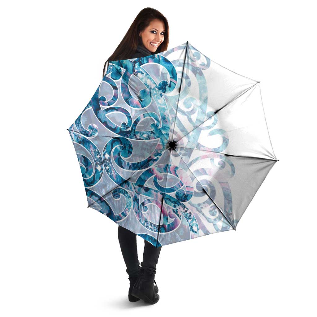 Turquoise Paua Shell Maori Umbrella Koru Kowhaiwhai - Polynesian Pride