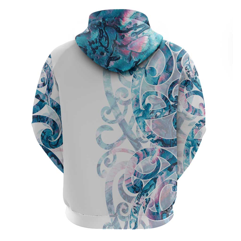 Turquoise Paua Shell Maori Zip Hoodie Koru Kowhaiwhai - Polynesian Pride