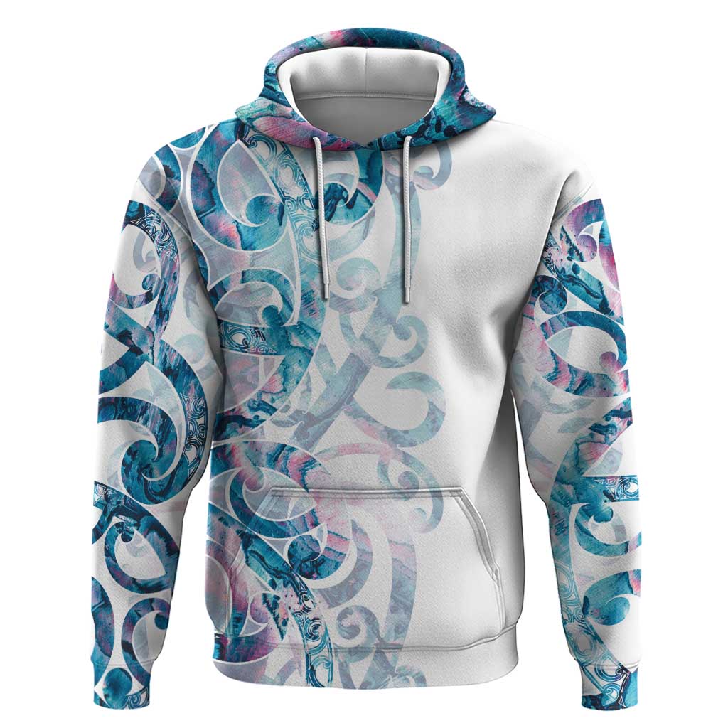 Turquoise Paua Shell Maori Zip Hoodie Koru Kowhaiwhai - Polynesian Pride