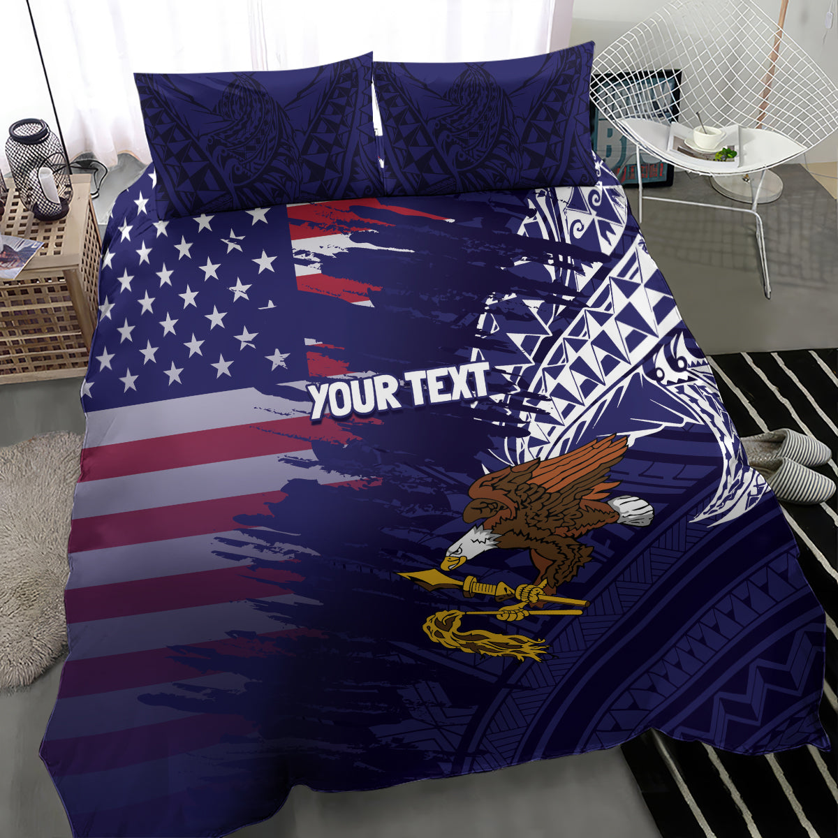 American Samoa Mix US Bedding Set Flag Day Grunge Style
