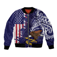 American Samoa Mix US Bomber Jacket Flag Day Grunge Style LT7 Unisex Blue - Polynesian Pride