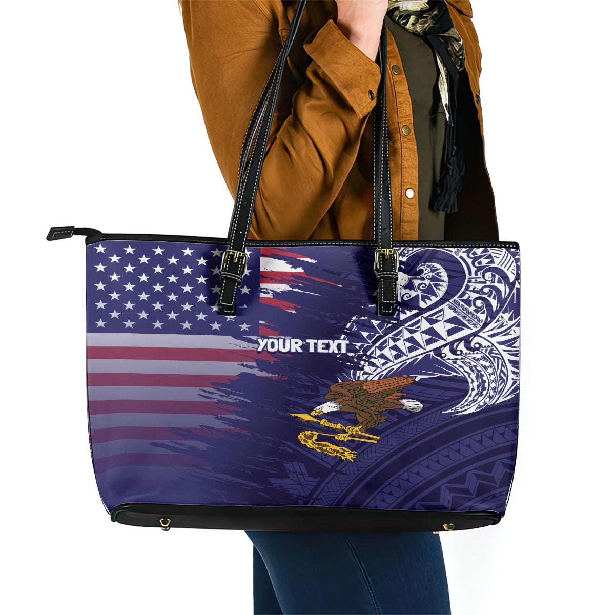 American Samoa Mix US Leather Tote Bag Flag Day Grunge Style