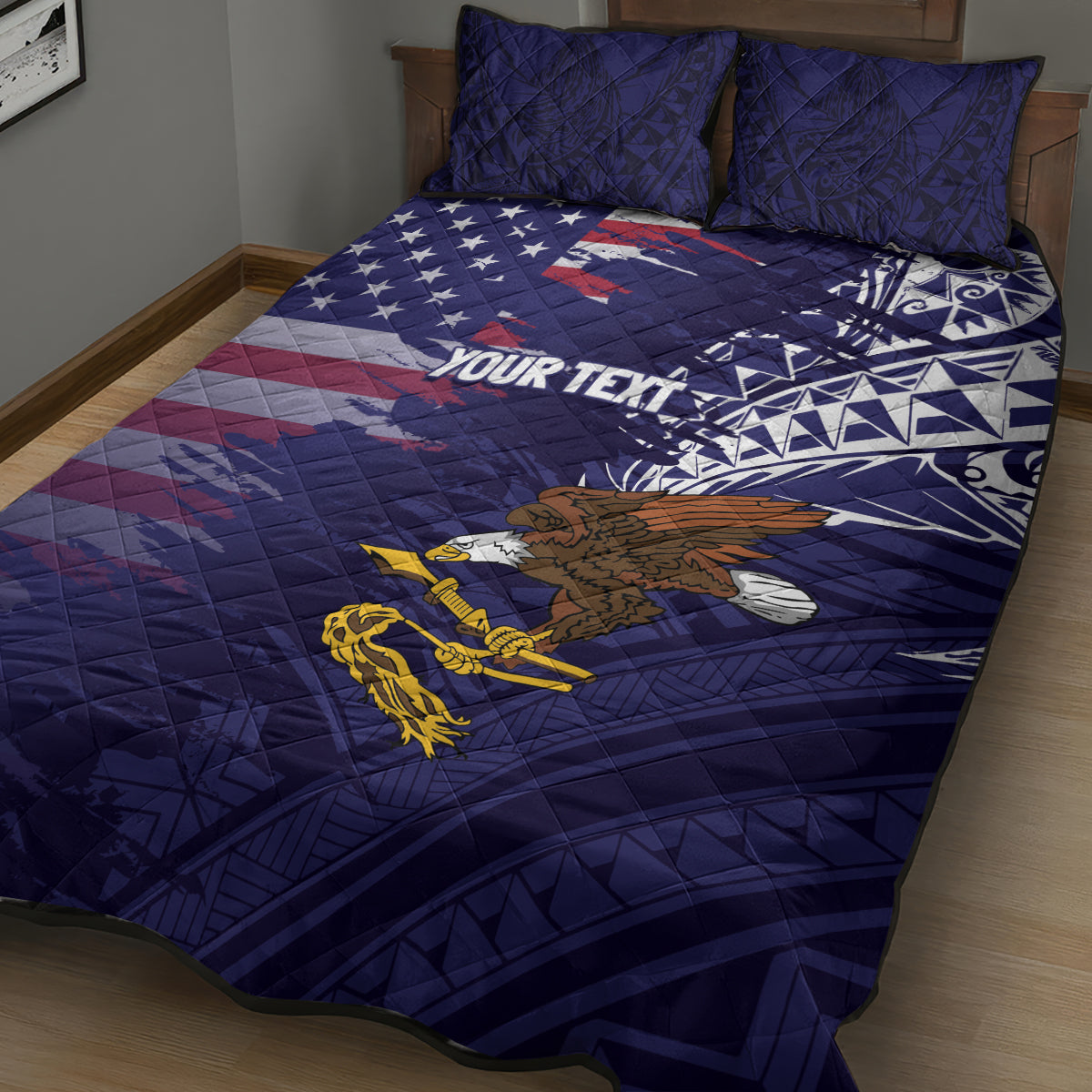 American Samoa Mix US Quilt Bed Set Flag Day Grunge Style