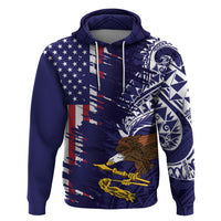American Samoa Mix US Zip Hoodie Flag Day Grunge Style LT7 Pullover Hoodie Blue - Polynesian Pride