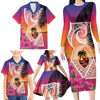 Guam Chamorro Family Matching Long Sleeve Bodycon Dress and Hawaiian Shirt Artsy Latte Stone LT7 - Polynesian Pride