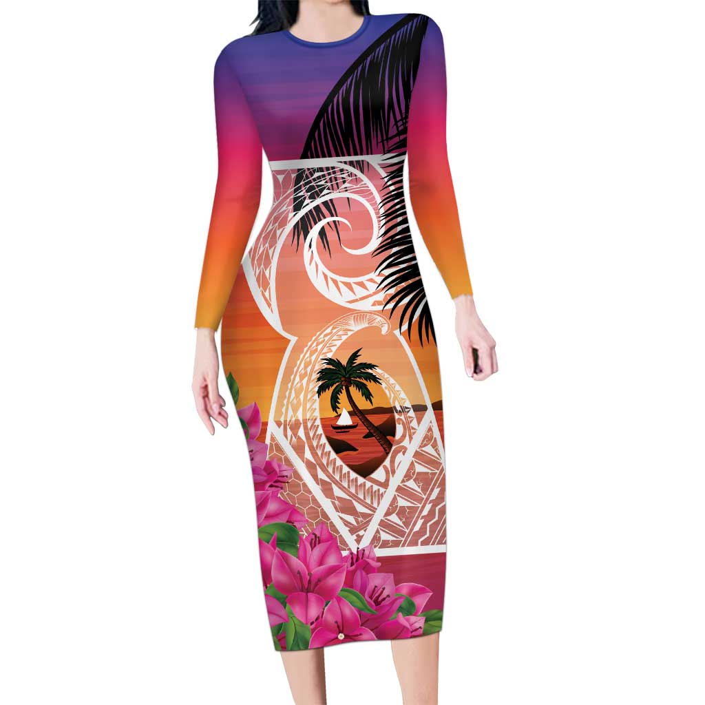 Guam Chamorro Family Matching Long Sleeve Bodycon Dress and Hawaiian Shirt Artsy Latte Stone LT7 Mom's Dress Art - Polynesian Pride