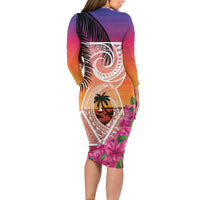 Guam Chamorro Family Matching Long Sleeve Bodycon Dress and Hawaiian Shirt Artsy Latte Stone LT7 - Polynesian Pride
