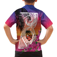 Guam Chamorro Family Matching Off The Shoulder Long Sleeve Dress and Hawaiian Shirt Artsy Latte Stone