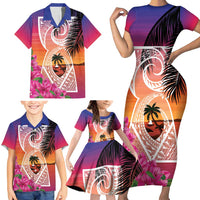 Guam Chamorro Family Matching Short Sleeve Bodycon Dress and Hawaiian Shirt Artsy Latte Stone LT7 - Polynesian Pride