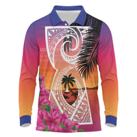 Guam Chamorro Long Sleeve Polo Shirt Artsy Latte Stone
