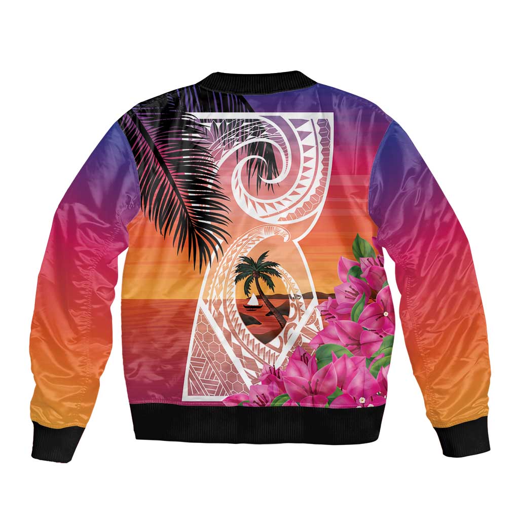 Guam Chamorro Sleeve Zip Bomber Jacket Artsy Latte Stone