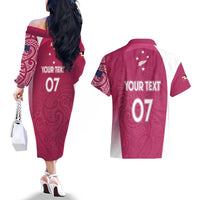 Personalised New Zealand Rugby Couples Matching Off The Shoulder Long Sleeve Dress and Hawaiian Shirt Aotearoa Champions - Pink Version LT7 - Polynesian Pride