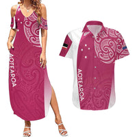Personalised New Zealand Rugby Couples Matching Summer Maxi Dress and Hawaiian Shirt Aotearoa Champions - Pink Version LT7 Pink - Polynesian Pride