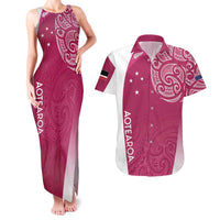 Personalised New Zealand Rugby Couples Matching Tank Maxi Dress and Hawaiian Shirt Aotearoa Champions - Pink Version LT7 Pink - Polynesian Pride