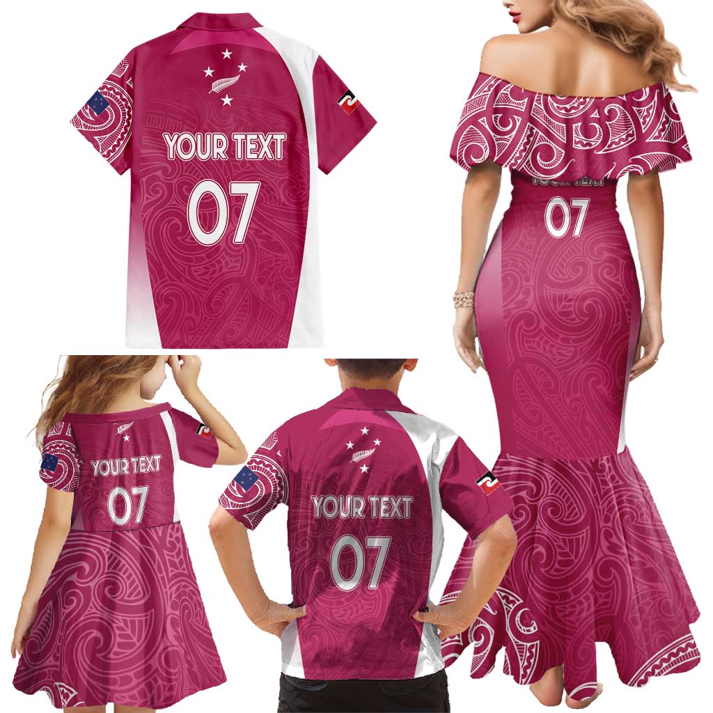Personalised New Zealand Rugby Family Matching Mermaid Dress and Hawaiian Shirt Aotearoa Champions - Pink Version LT7 - Polynesian Pride