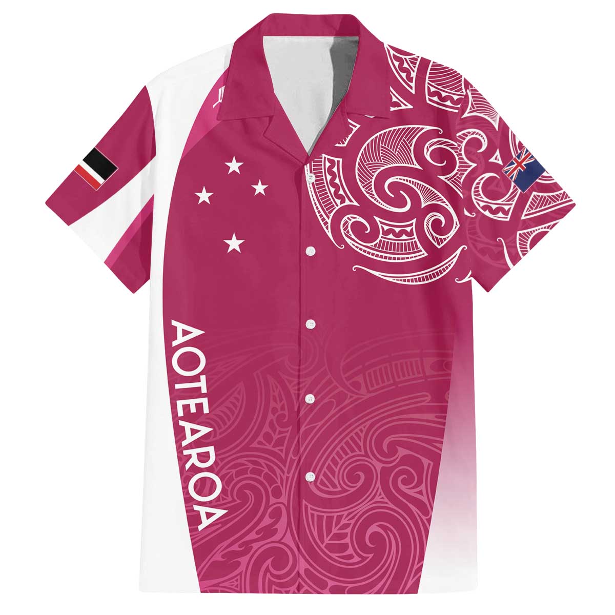 Personalised New Zealand Rugby Family Matching Off The Shoulder Long Sleeve Dress and Hawaiian Shirt Aotearoa Champions - Pink Version LT7 Dad's Shirt - Short Sleeve Pink - Polynesian Pride
