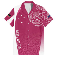 Personalised New Zealand Rugby Family Matching Off The Shoulder Long Sleeve Dress and Hawaiian Shirt Aotearoa Champions - Pink Version LT7 Dad's Shirt - Short Sleeve Pink - Polynesian Pride