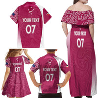 Personalised New Zealand Rugby Family Matching Off Shoulder Maxi Dress and Hawaiian Shirt Aotearoa Champions - Pink Version LT7 - Polynesian Pride