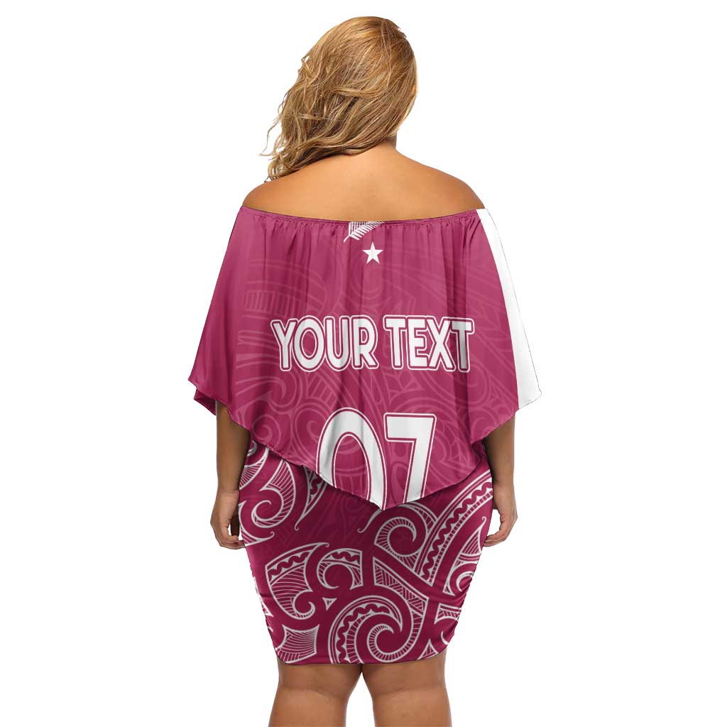 Personalised New Zealand Rugby Family Matching Off Shoulder Short Dress and Hawaiian Shirt Aotearoa Champions - Pink Version LT7 - Polynesian Pride